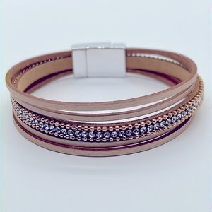 Layered Leather Bracelet With Rhinestones